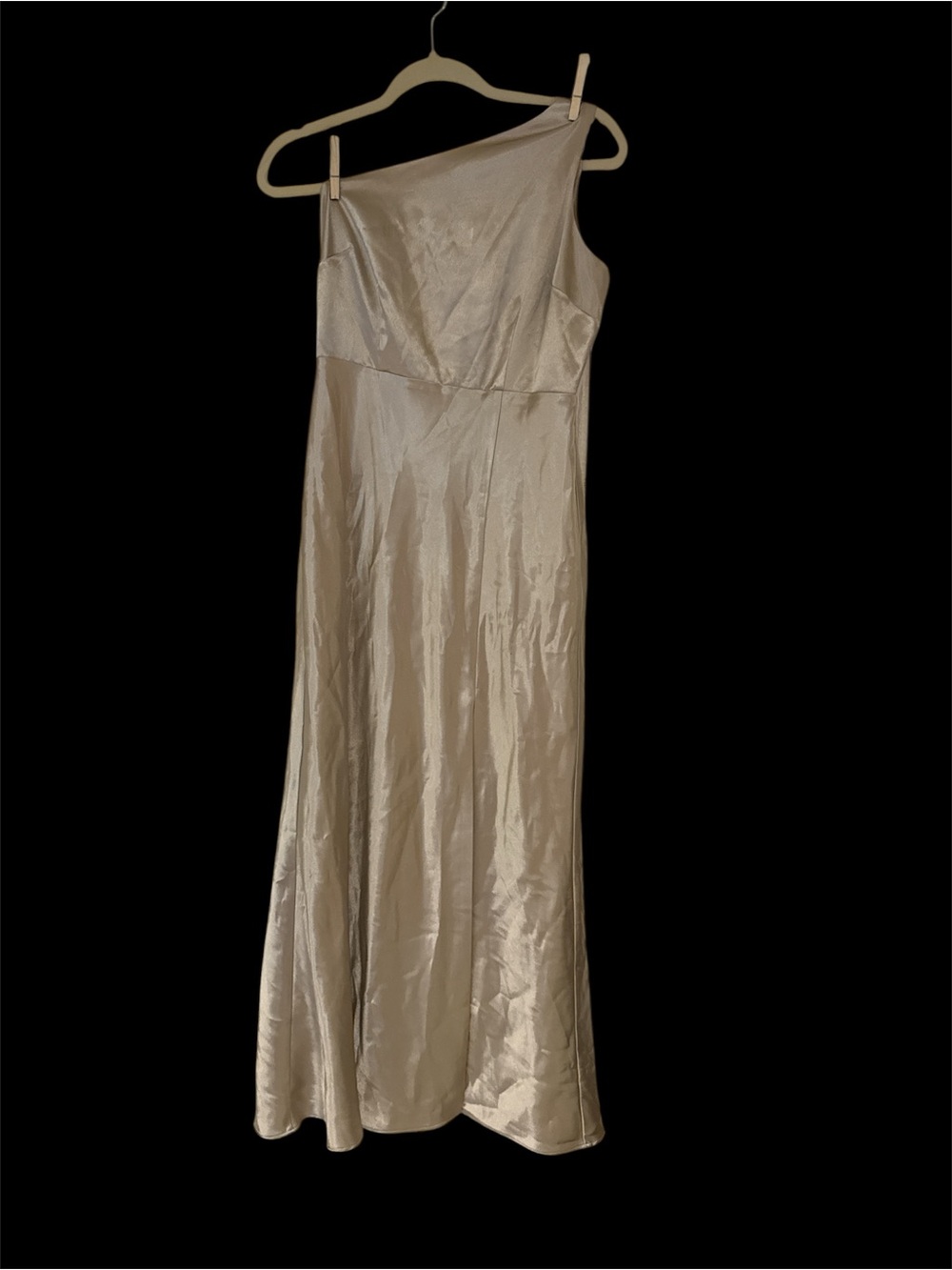 Birdy Grey One-Shoulder Satin Gown in Champagne